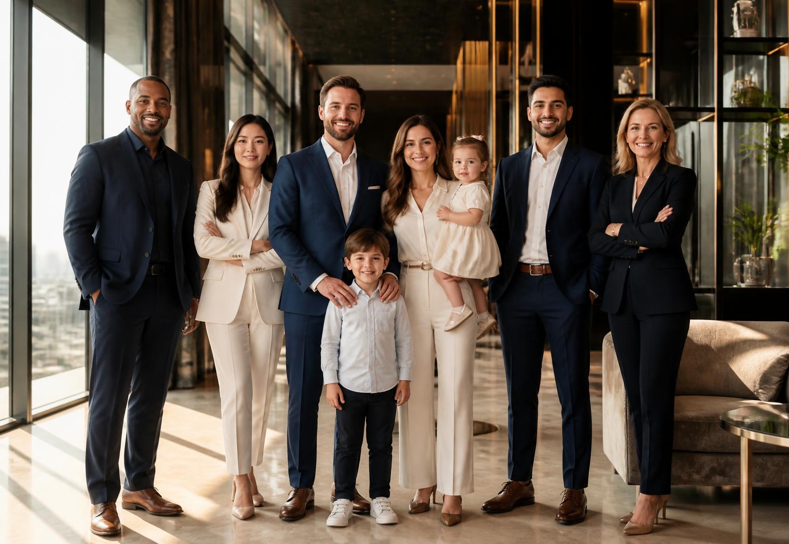 Emprendedores, familias y profesionales reunidos en un espacio moderno y luminoso